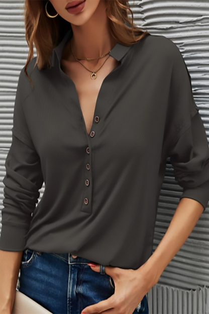 Buttons Color Turndown Collar T-shirts