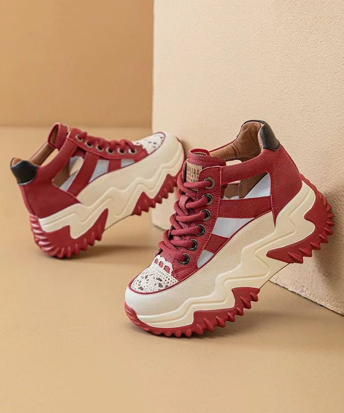 Yellow Cowhide Leather Cross Strap Hollow Out Platform Sandals Oi060