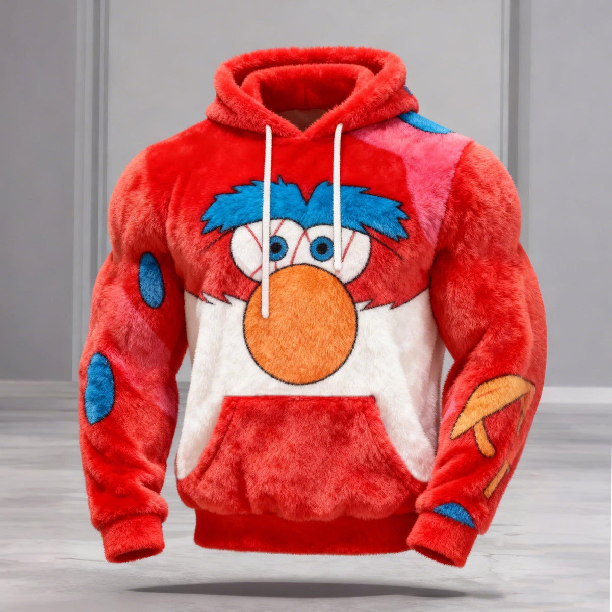 Comstylish Men's Fun Christmas Santa Claus Face Color Block Flannel Hoodie