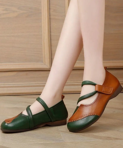 Handmade Splicing Green Flat Shoes for Lace Up Flats