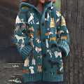 Comstylish Dog Print Long Sleeve Knitted Hooded Cardigan