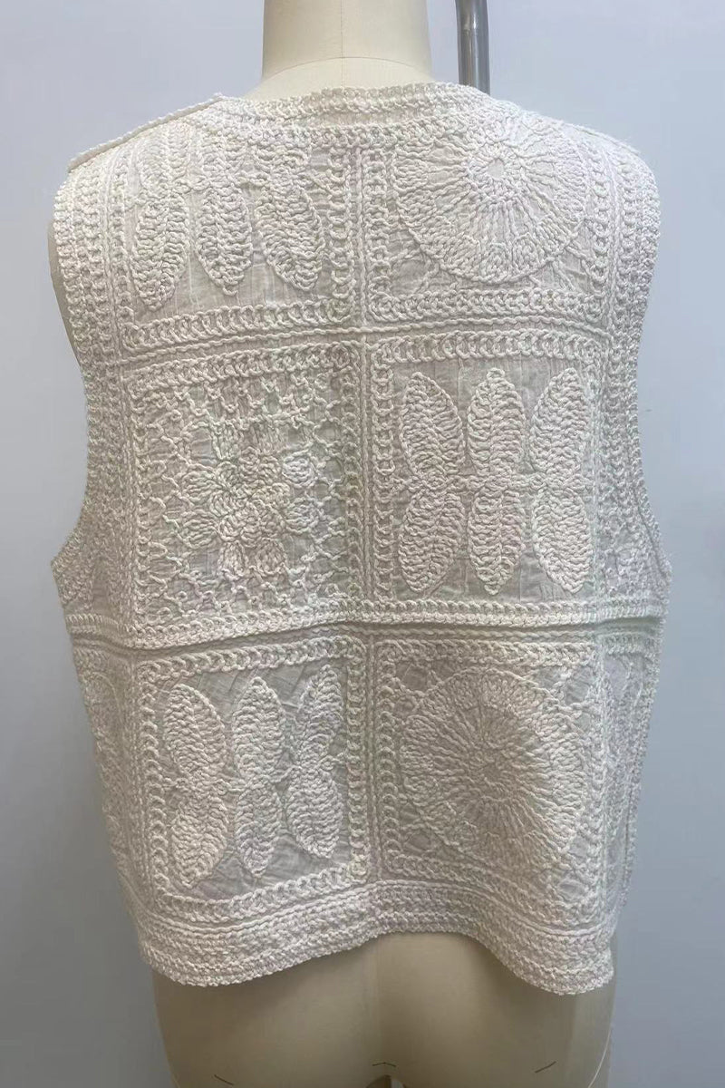 Buttons Embroidery V Neck Waistcoats