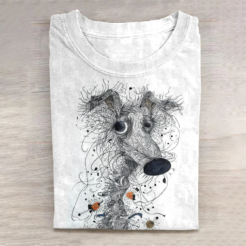 Comstylish Dog Art Scrawled Puppy Print Casual Short Sleeve T-Shirt