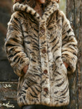 Comstylish Leopard-print Cat Pattern Long Hooded Cardigan