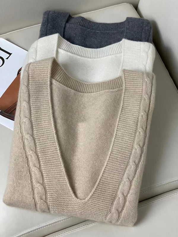Loose Knitting Sleeveless Color V-neck Vest Top