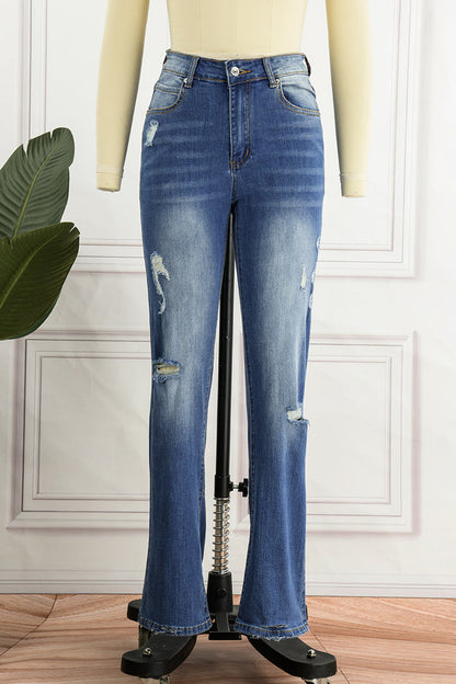 Street Patchwork Ripped Straight Denim Jeans(3 Colors)