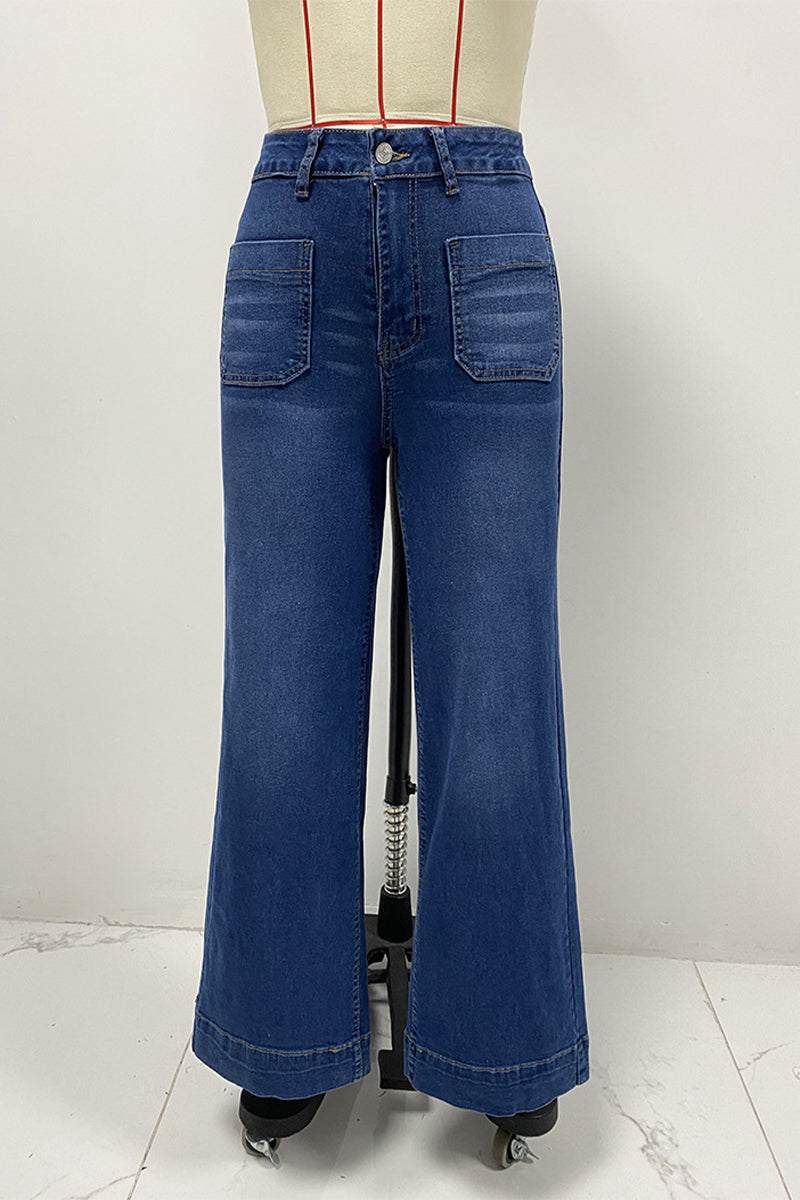 Distressed Pocket High Waist Loose Denim Jeans