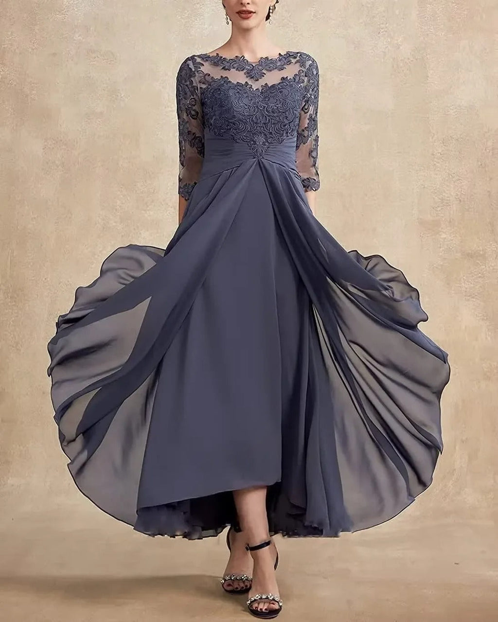 KS | Chiffon maxi dress with sheer sleeves in midi length