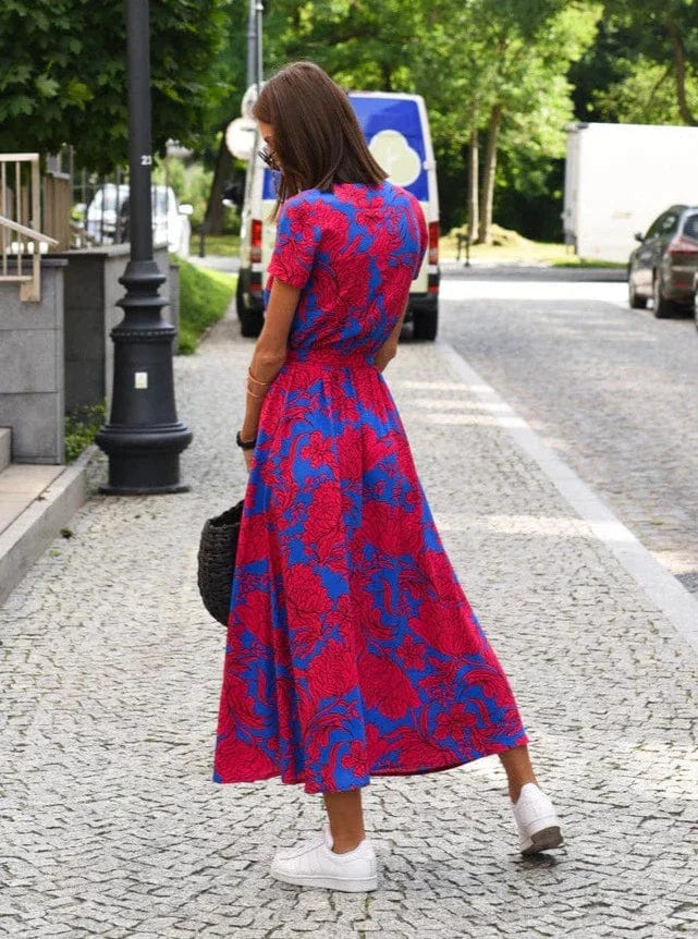 KS | Elegant colorful floral summer midi dress