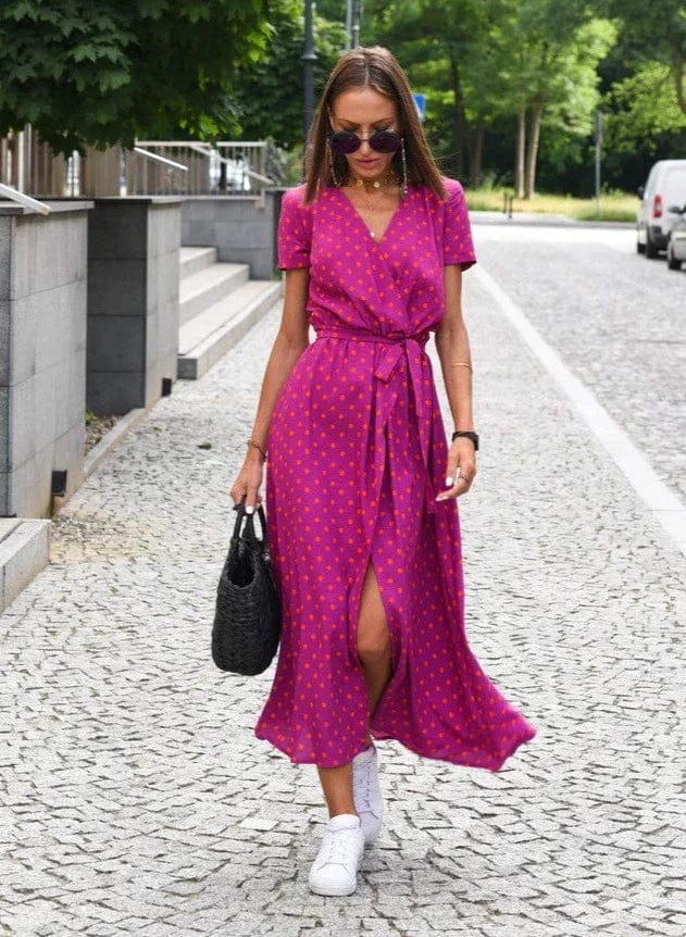KS | Elegant colorful floral summer midi dress